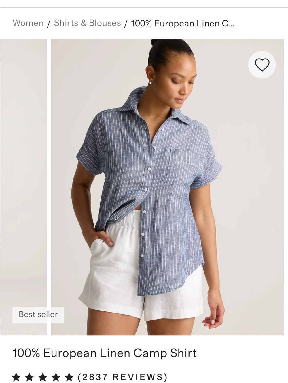 Quince 100% European Linen Blue Stripe Camp Shirt